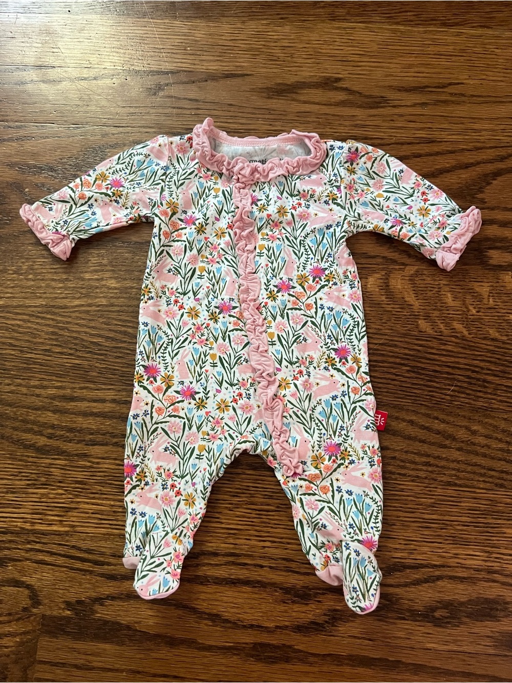 Magnetic Me Pink Floral Ruffle Baby One-Piece Pajamas
